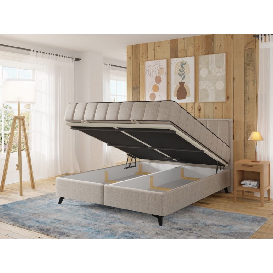 Тапицирано легло ALICIA 180x200 см с матраци, топ матрак и място за съхранение, бежово