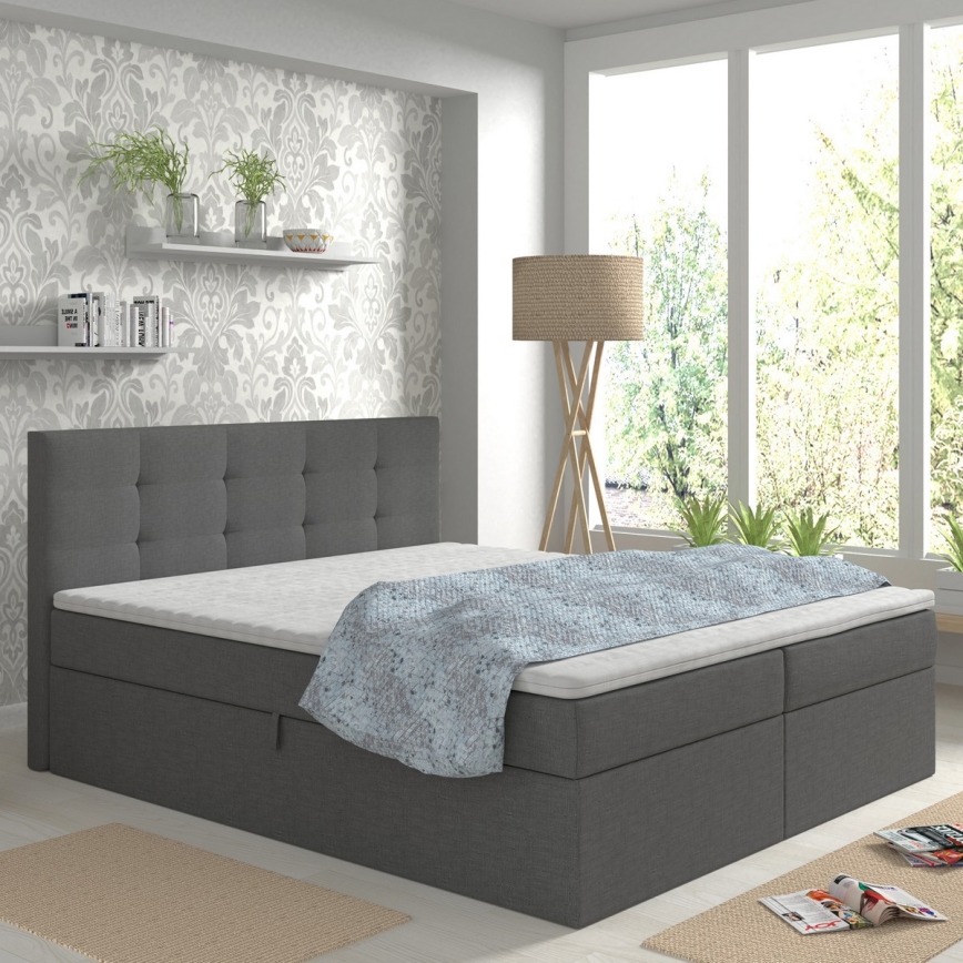 Тапицирано легло с матраци и топер с ракла EMBER 180x200 см антрацит