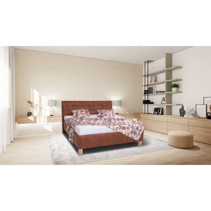 Тапицирано легло с матрак и пространство за съхранение VIOLET 160x200 см коняк кафяв