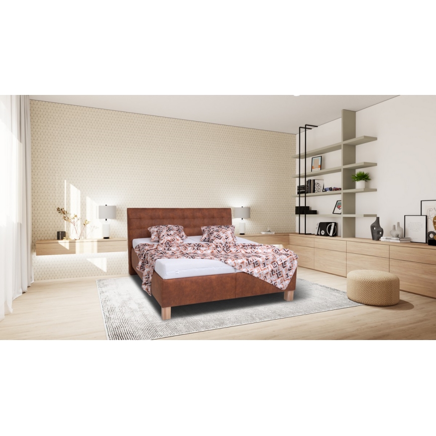 Тапицирано легло с матрак и пространство за съхранение VIOLET 160x200 см коняк кафяв