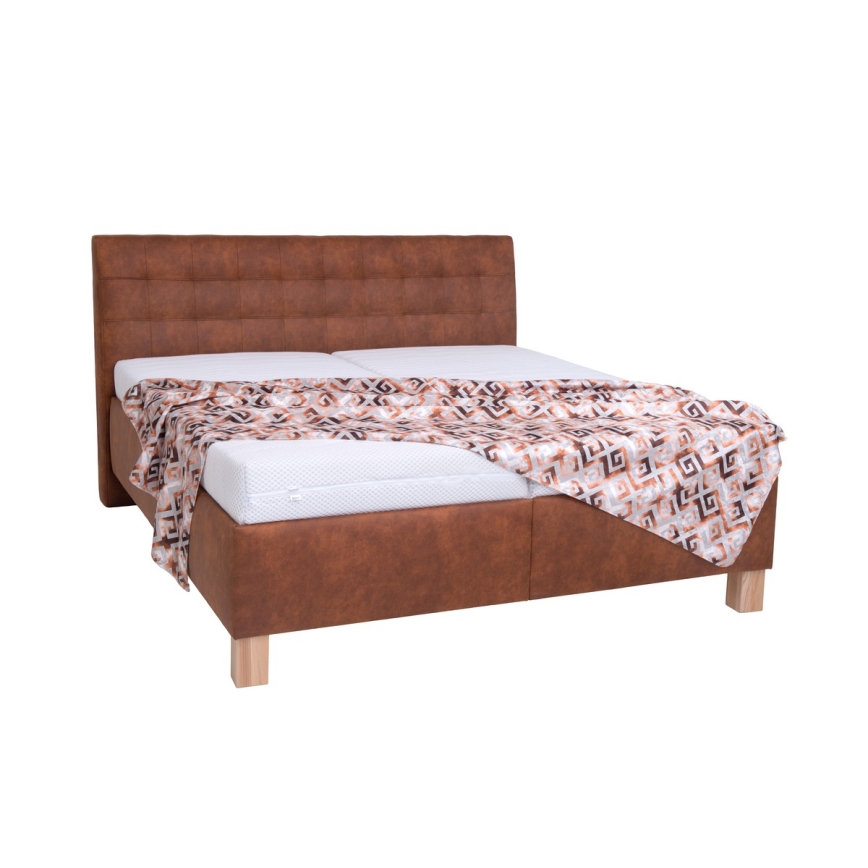 Тапицирано легло с матрак и пространство за съхранение VIOLET 160x200 см коняк кафяв