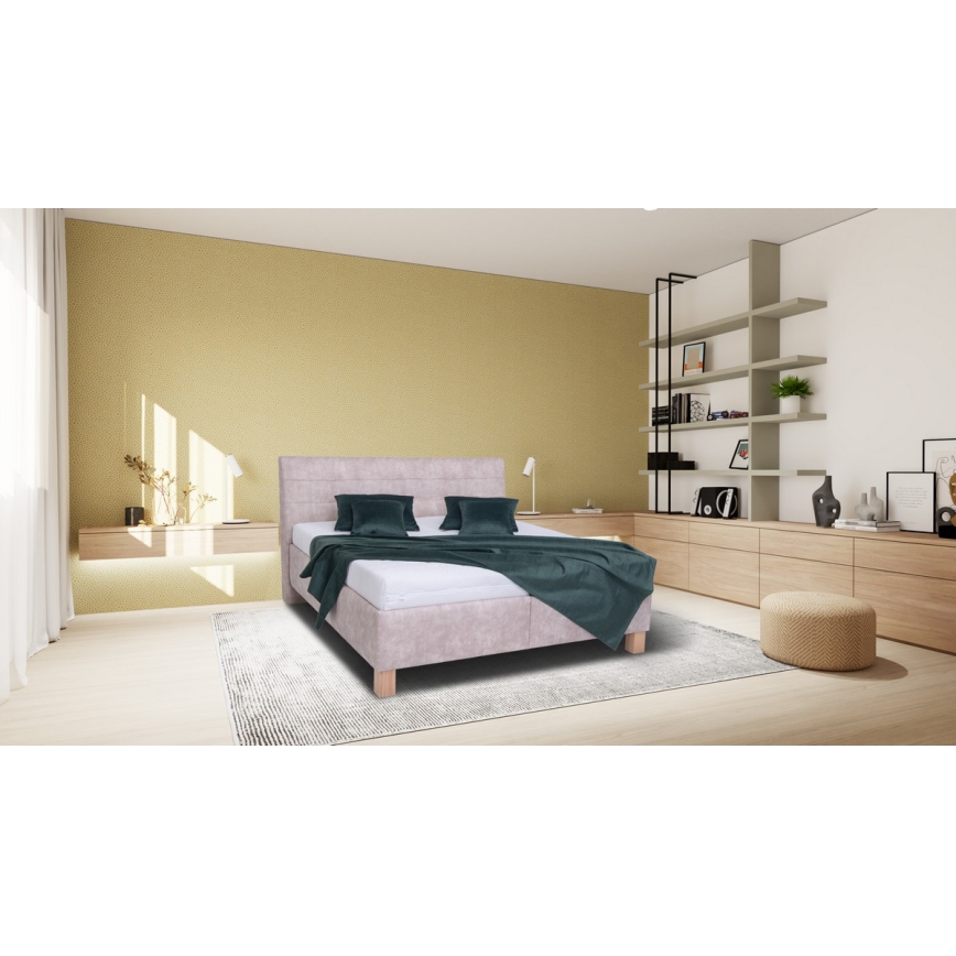 Тапицирано легло с матрак и пространство за съхранение VIOLET 180x200 см бежов