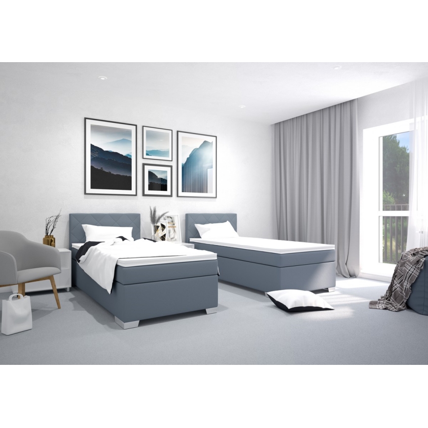 Тапицирано легло с матрак IDA 90x200 см син
