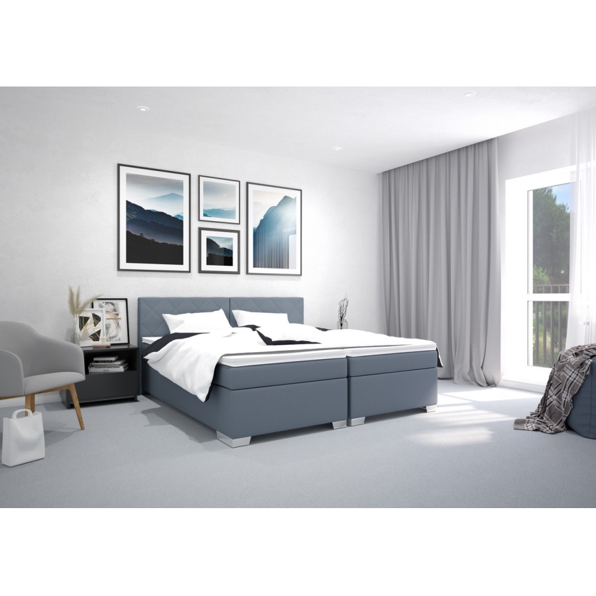 Тапицирано легло с матрак IDA 90x200 см син