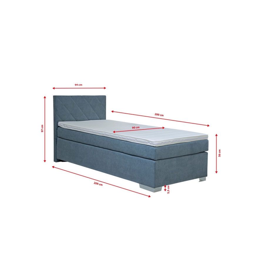 Тапицирано легло с матрак IDA 90x200 см син