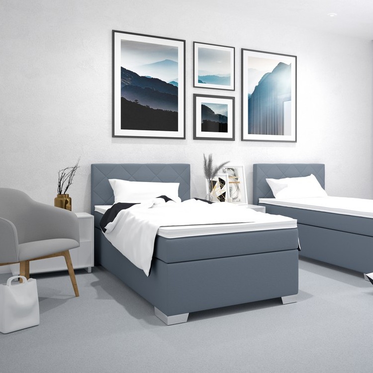 Тапицирано легло с матрак IDA 90×200 см, синьо