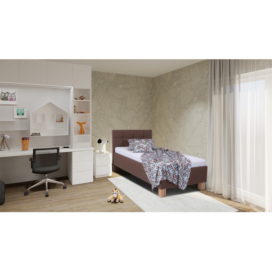 Тапицирано легло с място за съхранение без матрак MARIA ONE 90x200 см кафяв