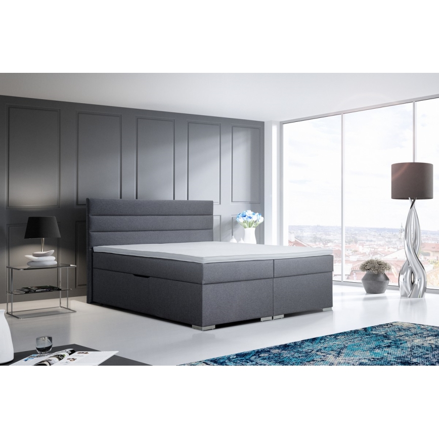 Тапицирано легло с място за съхранение и матраци с топ матрак NEW BOLERO 160x200 см сив