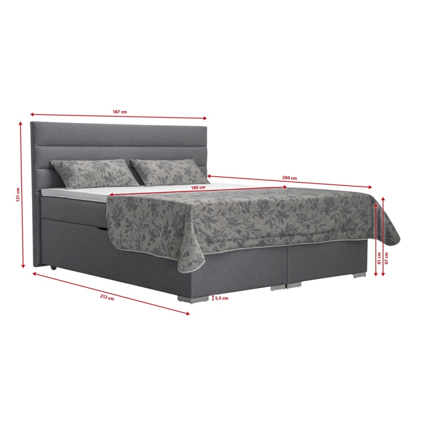 Тапицирано легло с място за съхранение и матраци с топ матрак NEW BOLERO 180x200 см сив