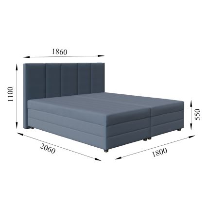 Тапицирано легло с пружинен матрак и пространство за съхранение ISABEL 180x200 сив