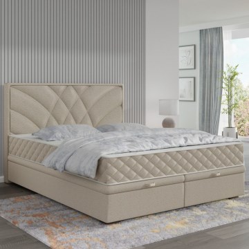 Тапицирано спално легло GINA 180x200 см с матраци и място за съхранение, бежово