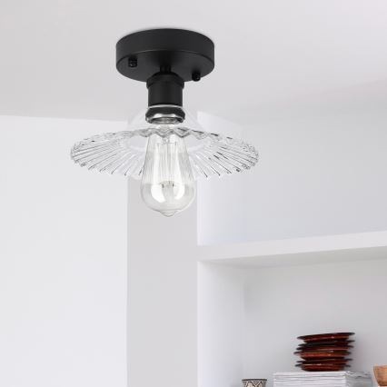 Таванен плафон TRISH 1xE27/15W/230V черен/прозрачен
