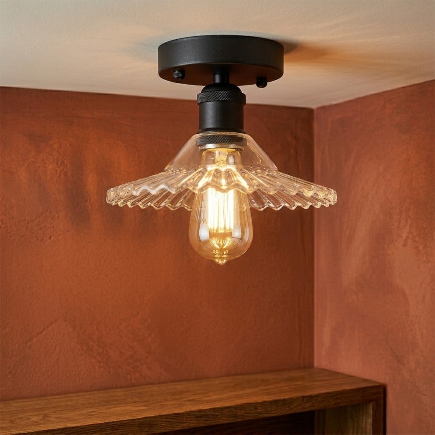 Таванен плафон TRISH 1xE27/15W/230V черен/прозрачен