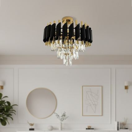 Таванен полилей CRISTAL 5xE14/10W/230V Ø 38 см, черен/златен