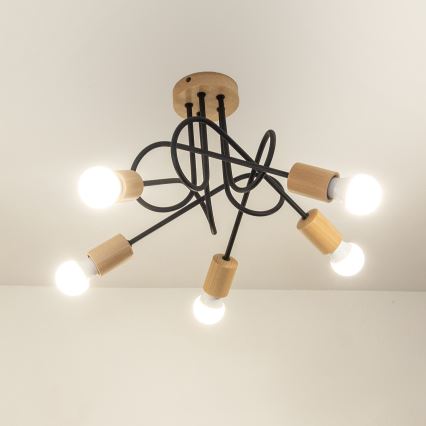 Таванен полилей OXFORD 5xE27/15W/230V бор/черен