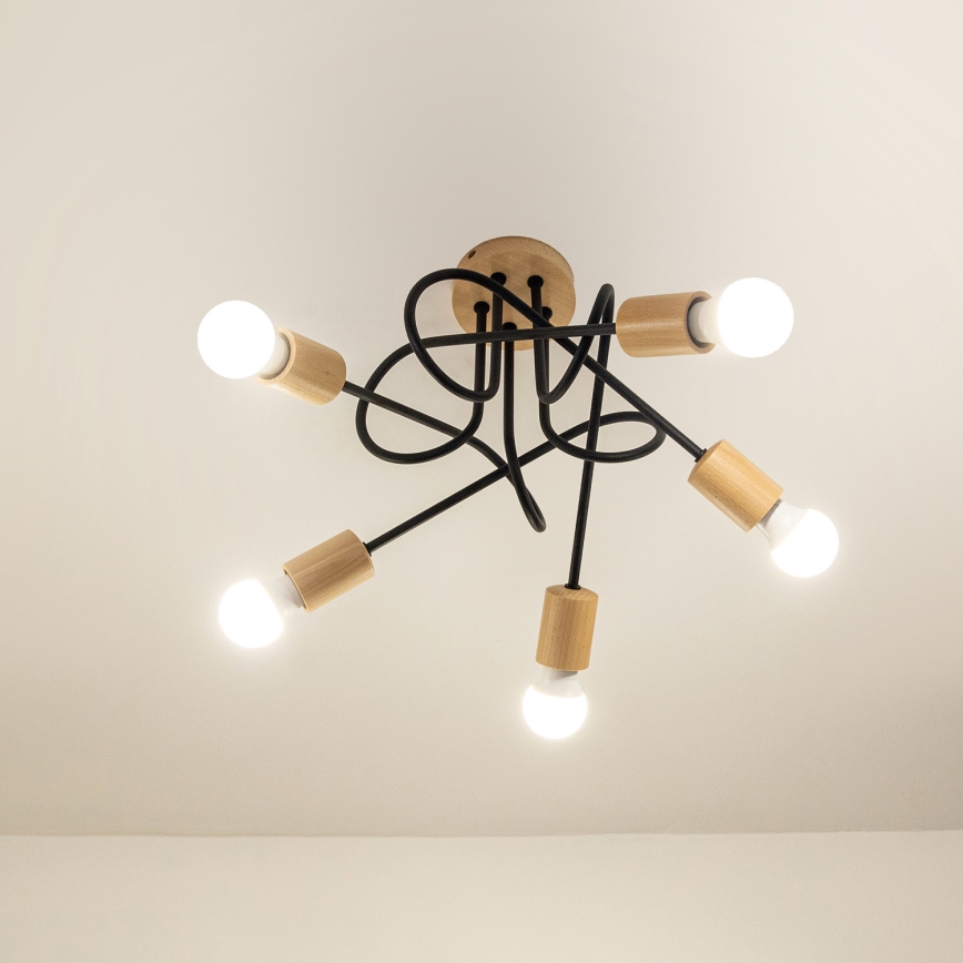 Таванен полилей OXFORD 5xE27/15W/230V бор/черен