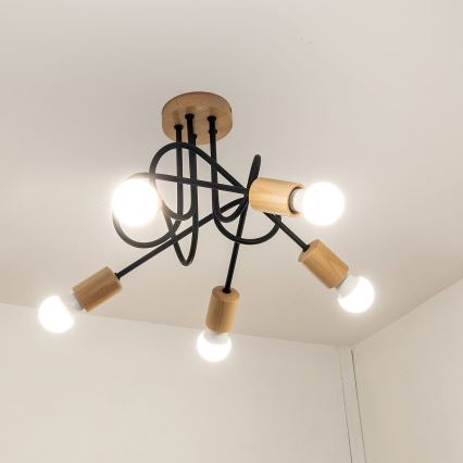 Таванен полилей OXFORD 5xE27/15W/230V бор/черен