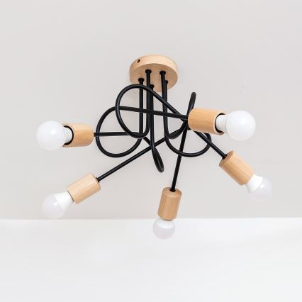 Таванен полилей OXFORD 5xE27/15W/230V бор/черен