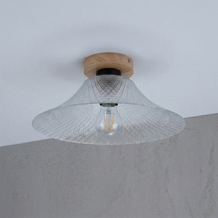 Таванно осветително тяло JULL WOOD 1xE27/15W/230V, дъб/прозрачно стъкло, диаметър 34 см