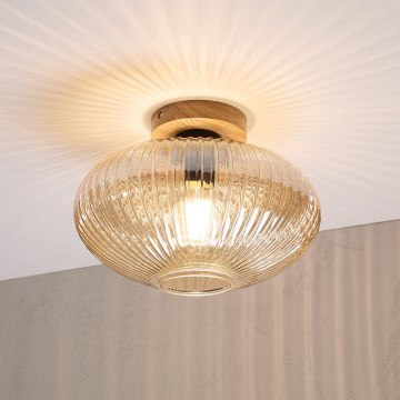 Таванно осветително тяло MILOU WOOD 1xE27/15W/230V дъб/димно бежово Ø 29 см