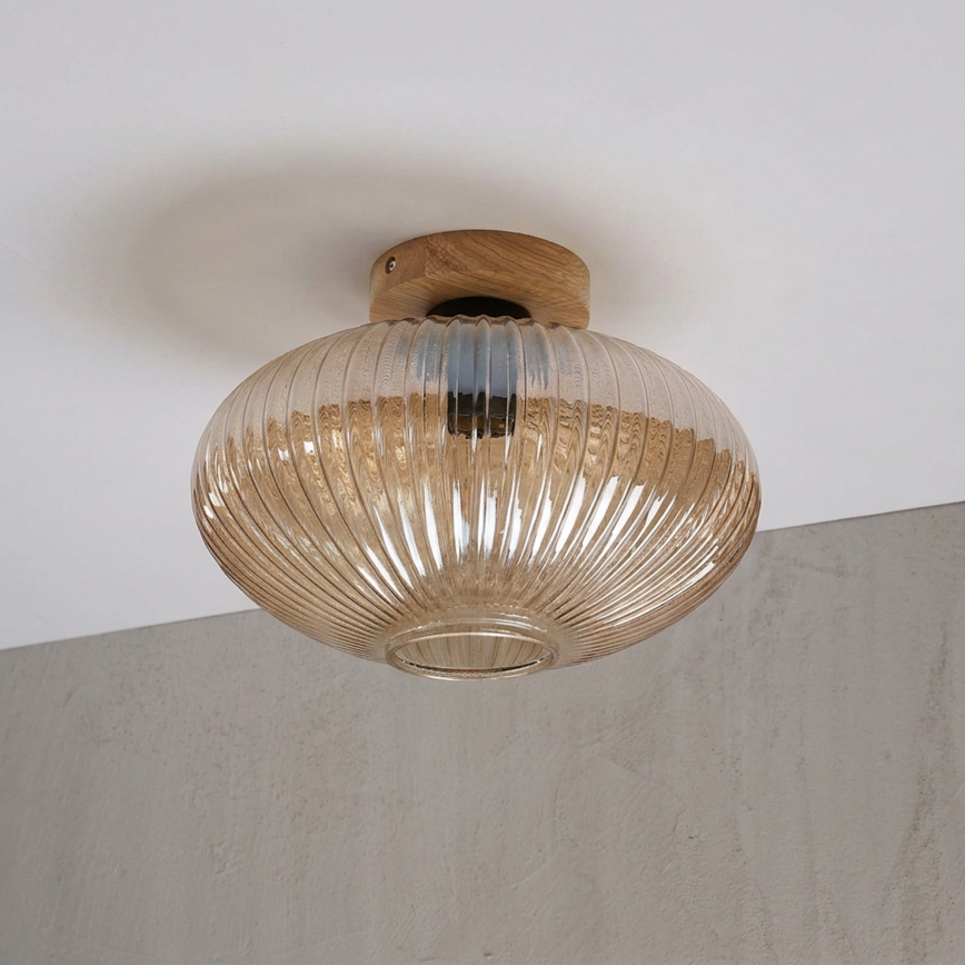 Таванно осветително тяло MILOU WOOD 1xE27/15W/230V дъб/димно бежово Ø 29 см