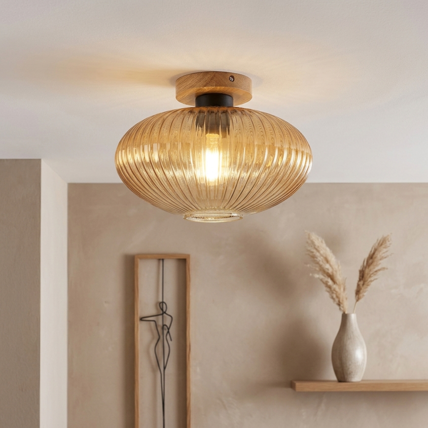 Таванно осветително тяло MILOU WOOD 1xE27/15W/230V дъб/димно бежово Ø 29 см