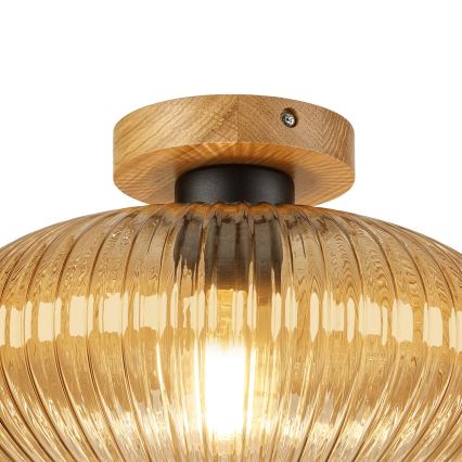 Таванно осветително тяло MILOU WOOD 1xE27/15W/230V дъб/димно бежово Ø 29 см