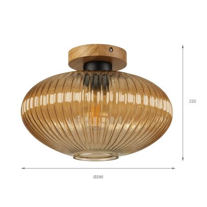 Таванно осветително тяло MILOU WOOD 1xE27/15W/230V дъб/димно бежово Ø 29 см