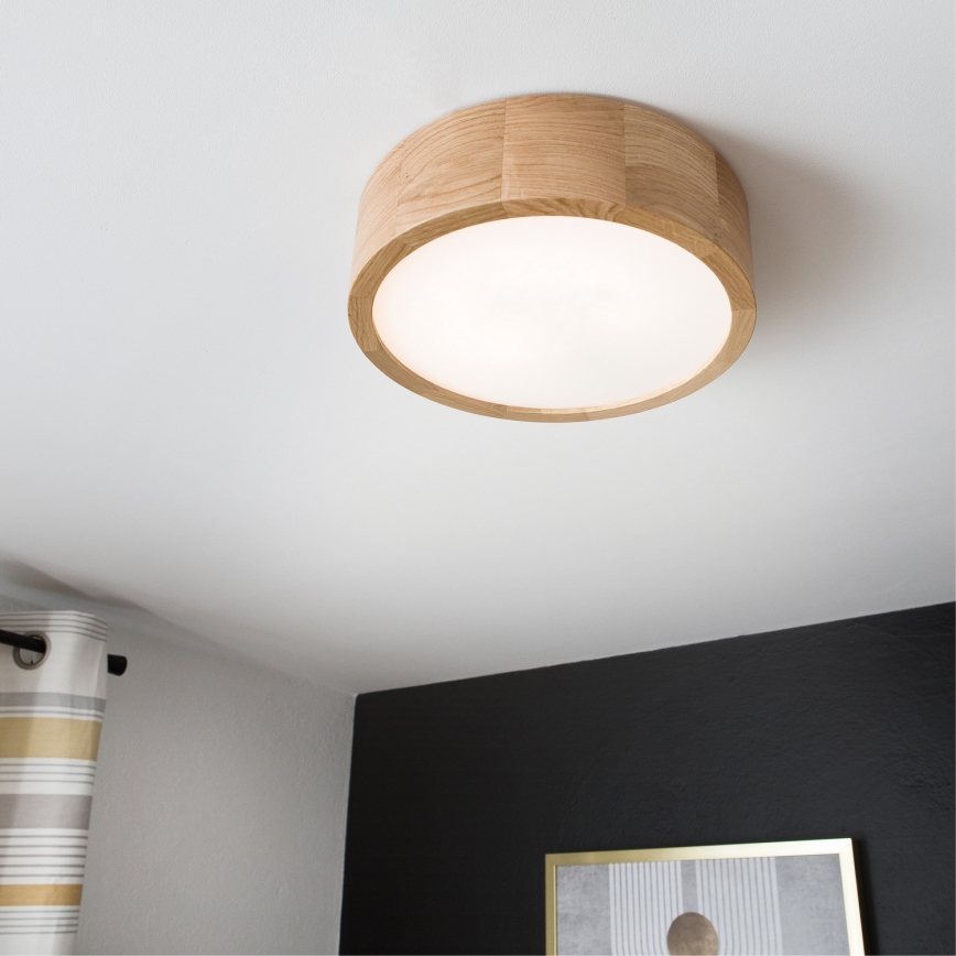 Таванно осветително тяло OAK 1xE27/60W/230V, в цвят дъб, диаметър 27,5 см