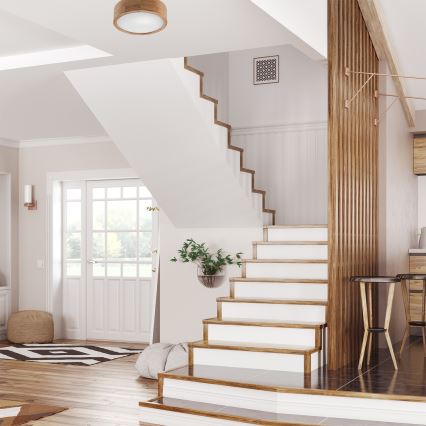 Таванно осветително тяло OAK 1xE27/60W/230V, в цвят дъб, диаметър 27,5 см