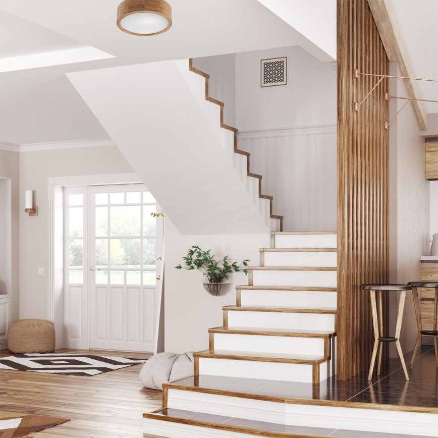 Таванно осветително тяло OAK 1xE27/60W/230V, в цвят дъб, диаметър 27,5 см