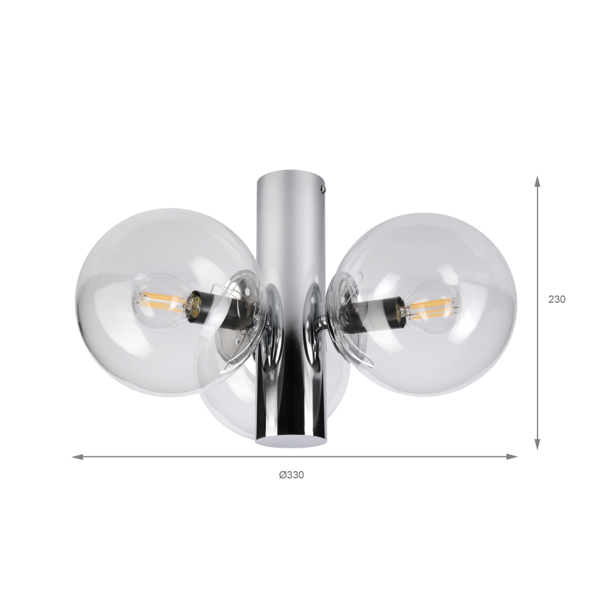Таванно осветително тяло SFERIO 3xE14/5W/230V, блестящ хром/прозрачно