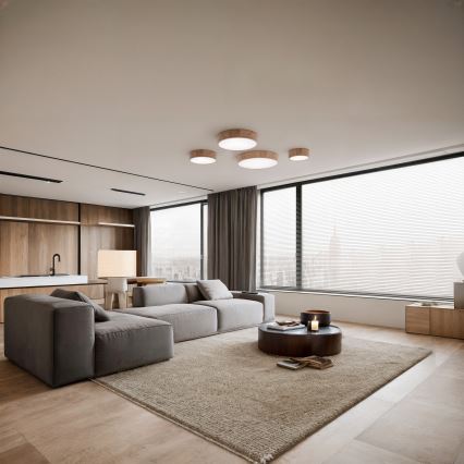 Таванно осветително тяло с датчик за движение и сумрак CLEO 3xE27/24W/230V, диаметър 37,5 см, дъб