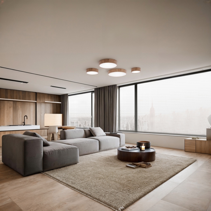 Таванно осветително тяло с датчик за движение и сумрак CLEO 3xE27/24W/230V, диаметър 37,5 см, дъб