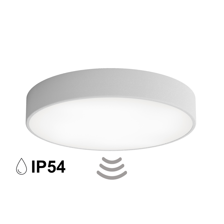 Таванно осветително тяло за баня със сензор CLEO 4xE27/24W/230V, диам. 50 см, IP54, сиво