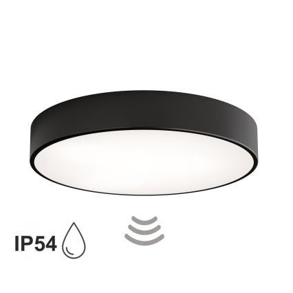Таванно осветително тяло за баня със сензор CLEO 4xE27/24W/230V Ø 50 см IP54 черно