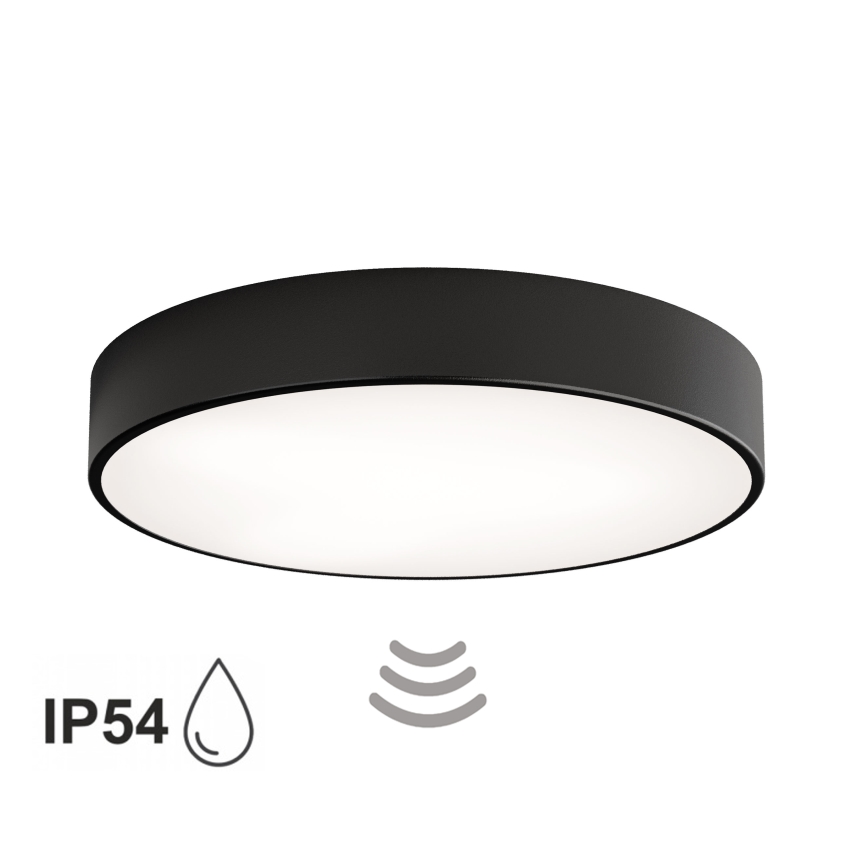 Таванно осветително тяло за баня със сензор CLEO 4xE27/24W/230V Ø 50 см IP54 черно