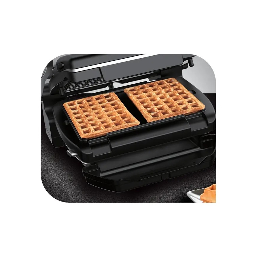 Tefal - Контактен грил OPTIGRILL+ INOX WAFFLES 2000W/230V черен/хром