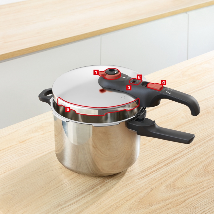 Tefal - Съд под налягане 6 л SECURE TRENDY + комплект от 5 части INGENIO EMOTION