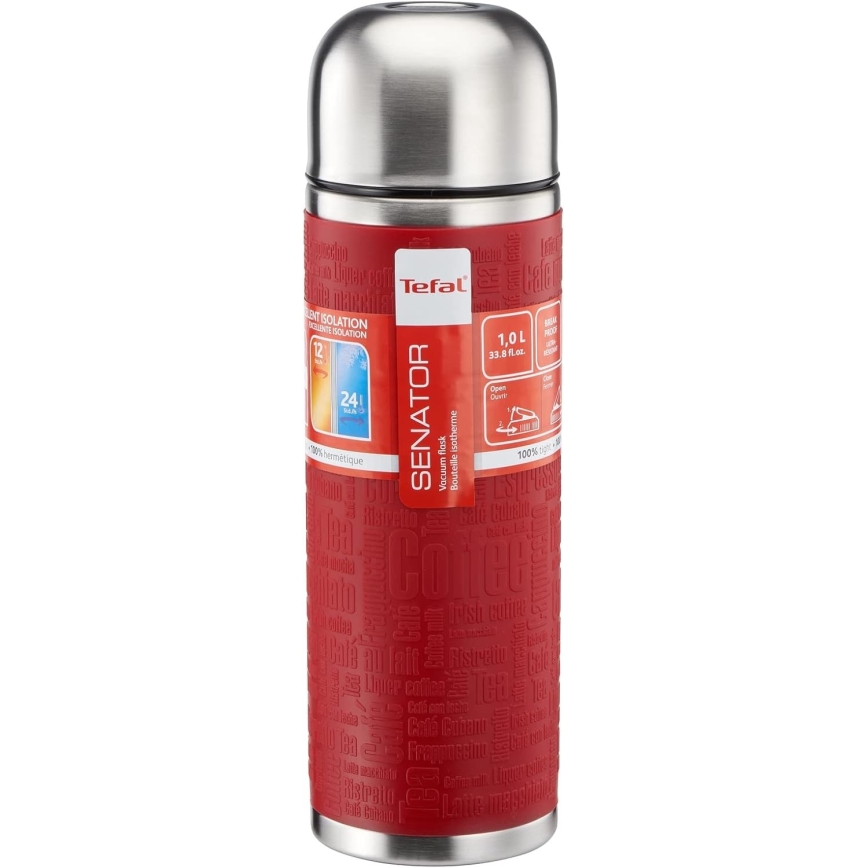 Tefal - Термос с чаша 1 l SENATOR неръждаем/червен