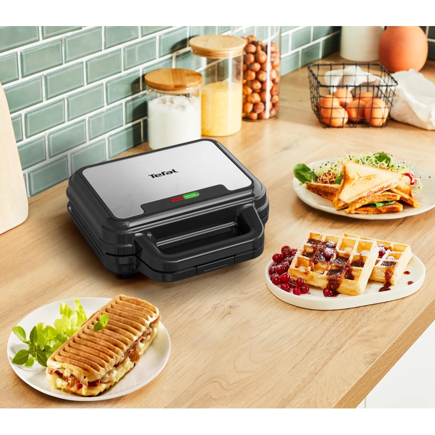 Tefal - Уред за приготвяне на сандвичи ULTRA COMPACT 3в1 700W/230V черен/матов хром