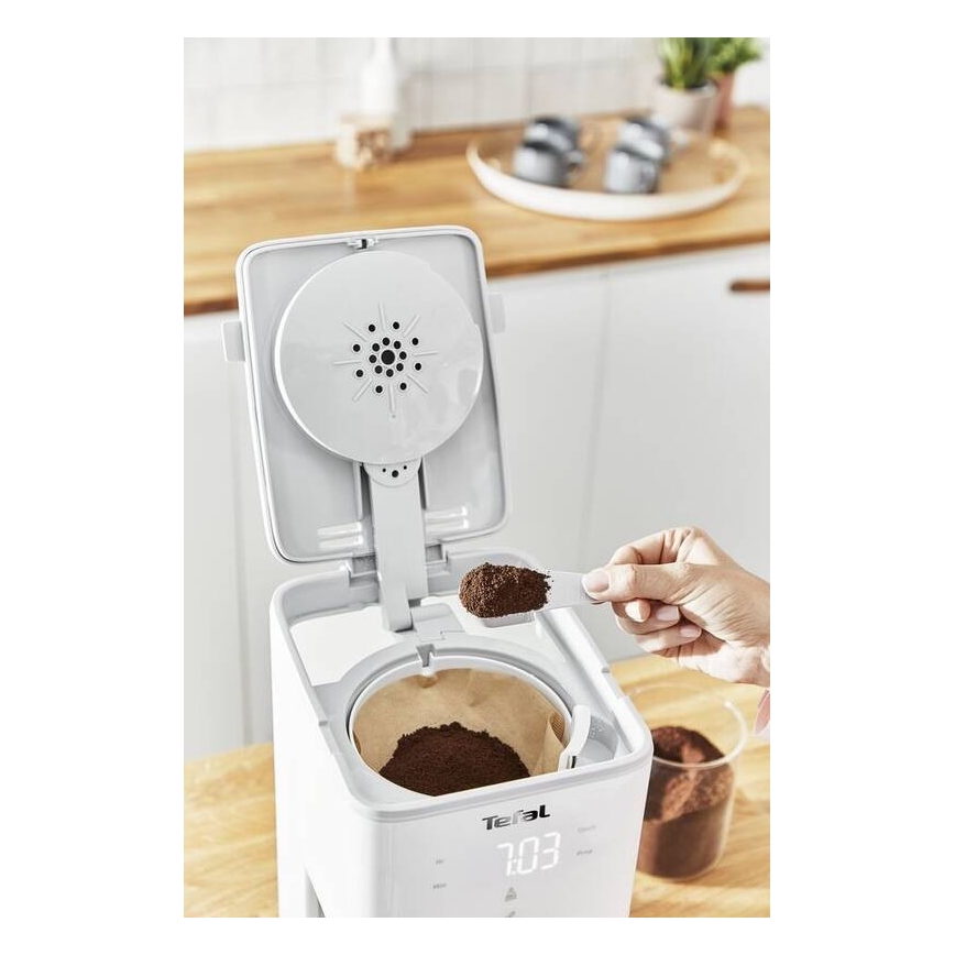 Tefal - Кафемашина с капково напояване с LCD дисплей SENSE 1000W/230V бял