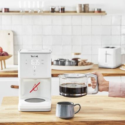 Tefal - Кафемашина с капково напояване с LCD дисплей SENSE 1000W/230V бял