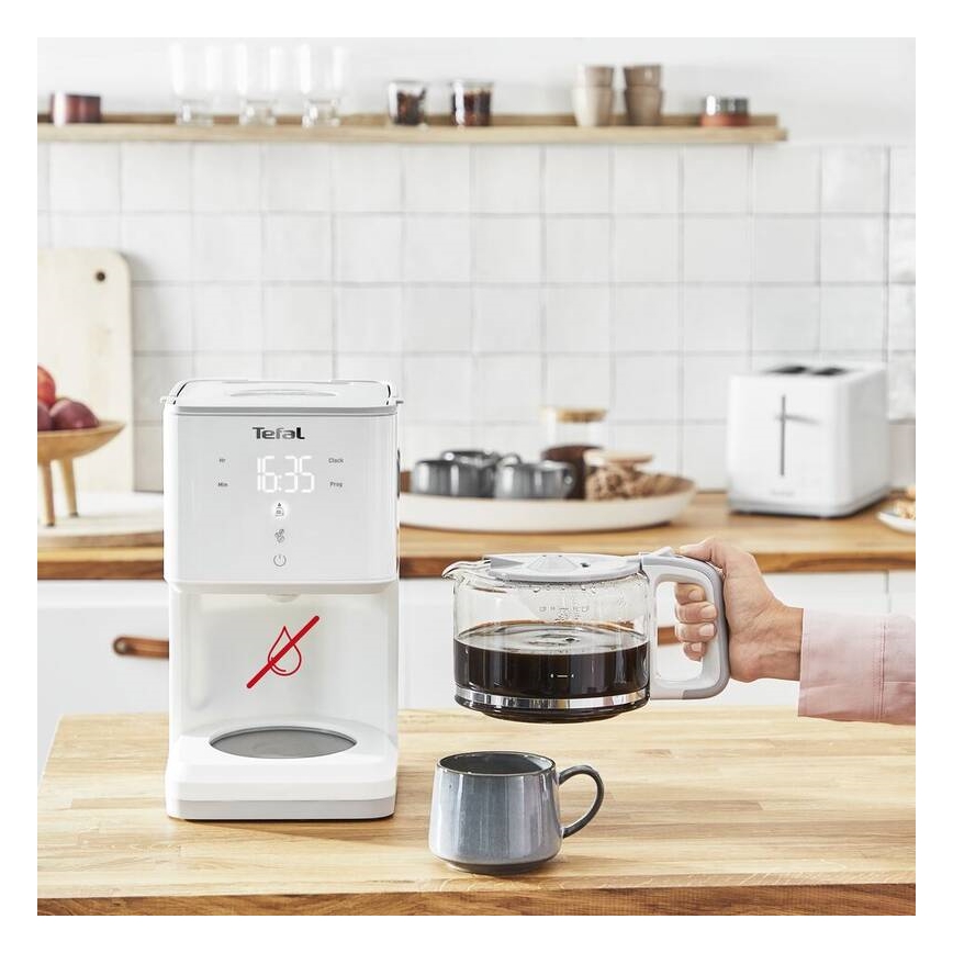 Tefal - Кафемашина с капково напояване с LCD дисплей SENSE 1000W/230V бял