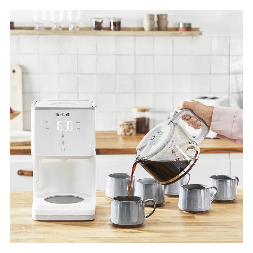 Tefal - Кафемашина с капково напояване с LCD дисплей SENSE 1000W/230V бял
