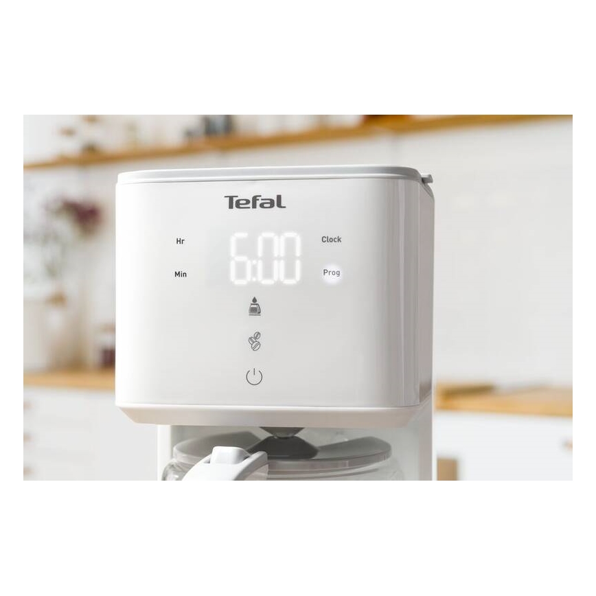 Tefal - Кафемашина с капково напояване с LCD дисплей SENSE 1000W/230V бял