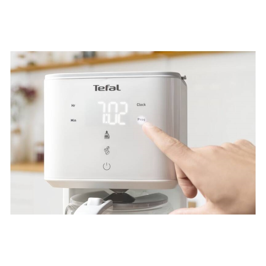 Tefal - Кафемашина с капково напояване с LCD дисплей SENSE 1000W/230V бял