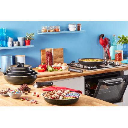 Tefal - Комплект готварски съдове 10 бр. INGENIO EASY COOK & CLEAN BLACK