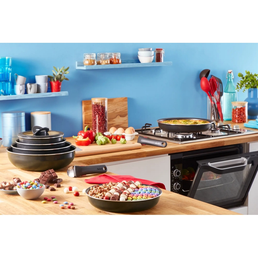 Tefal - Комплект готварски съдове 10 бр. INGENIO EASY COOK & CLEAN BLACK