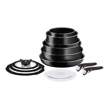 Tefal - Комплект готварски съдове 13 бр. INGENIO EASY COOK & CLEAN BLACK
